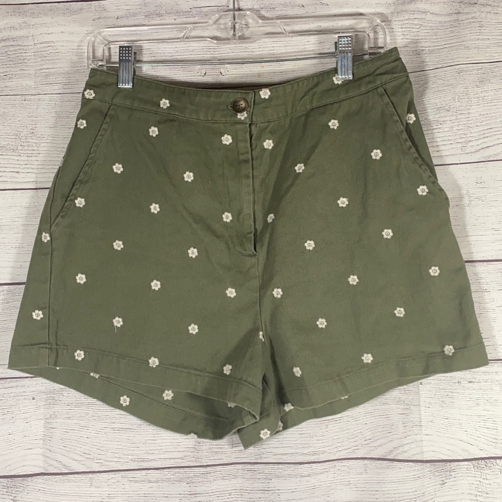 Mi Ami Francesca’s Floral High rise Green Shorts Women's 100% Cotton Size L